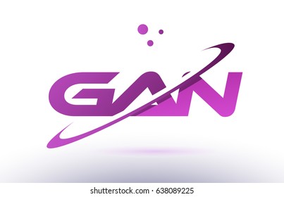 gan g a n  alphabet letter logo combination purple pink creative text dots company vector icon design template