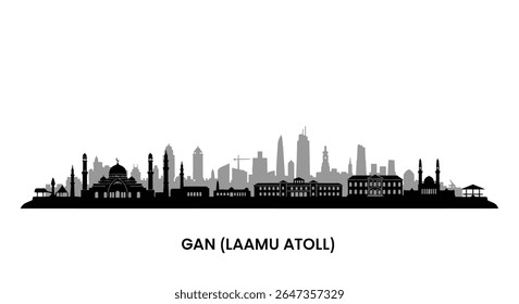 Gan Maldives Silhueta Skyline Vetor Preto.