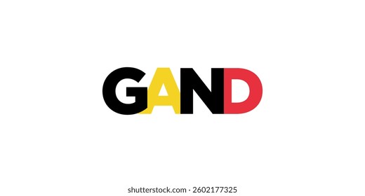 Gand in the Belgium emblem. The design features a geometric style, vector illustration with bold typography in a modern font. The graphic slogan lettering.