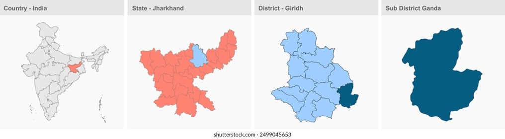 Mapa de Ganda (Distrito de Giridih, Estado de Jharkhand, República de la India), Distrito de Giridih, Estado de Jharkhand, República de la India, Gobierno de Jharkhand, Territorio de la India, India oriental, política, turismo
