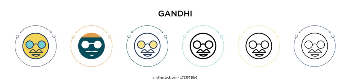 Gandhi icon in filled, thin line, outline and stroke style. Vector illustration of two colored and black gandhi vector icon designs can be used for mobile, ui, web
