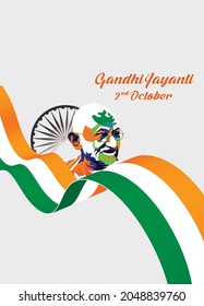 Gandhi Jayanati 2nd october vector design indian flag gandhiji