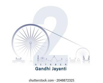 Gandhi Jayanti 2 October concept for Gandhi Birth Anniversary.  Ashoka Chakra is in background.