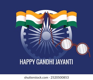 Gandhi Jayanti 2 October. Concept for Gandhi Jayanti. Ashoka Chakra is used in charkha 