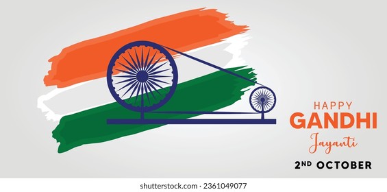 gandhi jayanti 2 october indian national day charkha with indian flag brush storke vector poster