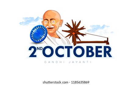 Gandhi Jayanti or 2nd October with creative design illustration, Mohandas Karam Chandra Gandhi Birthday.