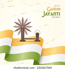 Gandhi Jayanti Greeting with Tricolor Flag Vector