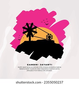 Gandhi Jayanti holiday celebration in India on the 2nd of October Social Media Post In Hindi Calligraphy, In Hindi Gandhi Jayanti and Ahinsa means Gandhi Jayanti and Non-Violence