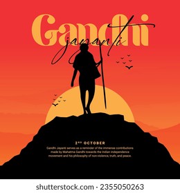 Gandhi Jayanti holiday celebration in India on the 2nd of October Social Media Post In Hindi Calligraphy, In Hindi Gandhi Jayanti and Ahinsa means Gandhi Jayanti and Non-Violence