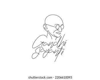 Gandhi Jayanti Wishes 2nd october with Mahatma Gandhi Lineart Text Design Vector
