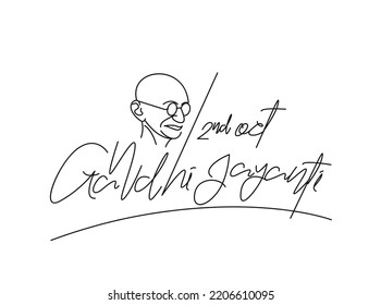 Gandhi Jayanti Wishes 2nd october with Mahatma Gandhi Lineart Text Design Vector