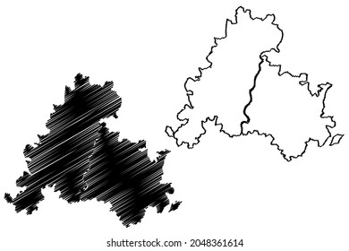 Gandhinagar District (Gujarat State, Republic Of India) Map Vector Illustration, Scribble Sketch Gandhinagar Map