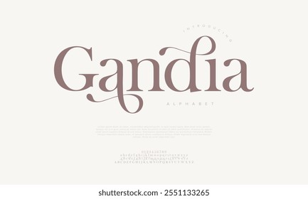 Gandia tipografia beleza moda elegante minimalista serif italic fontes decorativos casamento vintage retro logos. Logotipo de fonte de luxo mínimo alfabeto. Ilustração vetorial