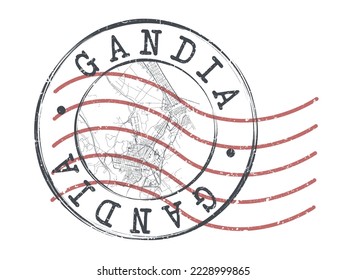 Gandia, Valencia, Spain Stamp Map Postal. Silhouette Seal Roads and Streets. Passport Round Design. Vector Icon. Design Retro Travel National Symbol.