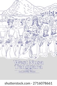 Plantilla de diseño de danza Gandrung para colorear páginas