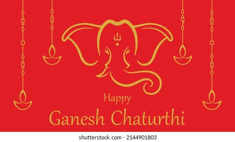 Ganesh chaturthi celebration with diya  situated on red background vector image.