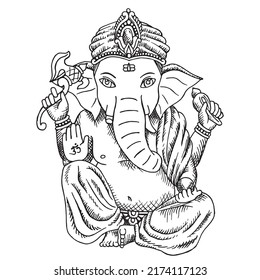 Ganesh Chaturthi elephant retro old line art etching vector