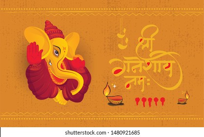 Ganesh Chaturthi Festival Hintergrund Vorlagendesign mit Lord Ganesha Illustration und Schreiben in Hindi Shree Ganeshaya Namah