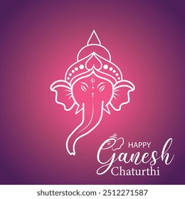 Ganesh Chaturthi festival background, template, flyer design with Lord Ganesha face .Lord Ganpati on Ganesh Chaturthi  on abstract purple background.