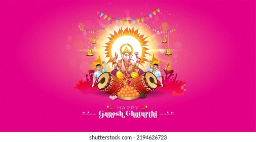 Ganesh Chaturthi festival greeting card design. Indian hindu God Ganesha worship.