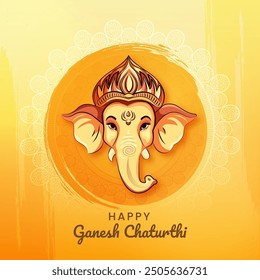 Ganesh Chaturthi Festival Template Background with Hindi text Ganpati Bappa Morya which means "My Lord Ganesha"