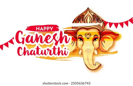 Ganesh Chaturthi Festival Template Background with Hindi text Ganpati Bappa Morya which means "My Lord Ganesha"