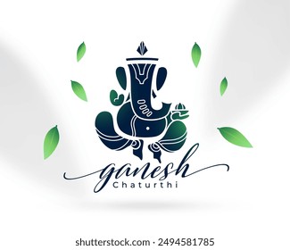 ganesh chaturthi festive white background with falling green leaves vector