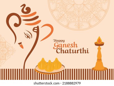 Ganesh Chaturthi Greeting Card Design In Vector Illustration. Happy Vinayaka Chaturthi Festival In India With Beautiful Modern Card Design With Elegant Style.