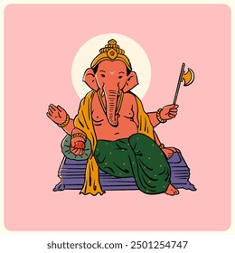 Ganesh Chaturthi hand-drawn vector illustration, sketch for social media banner, invention card, poster template design.