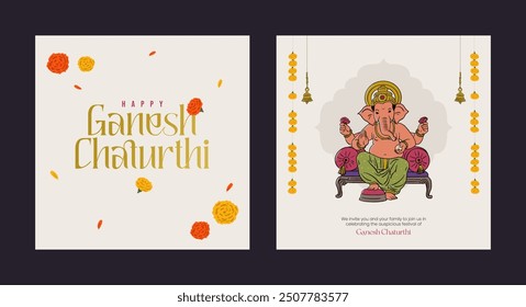 Ganesh Chaturthi Invitation card design with Ganesha, Traditional element vector illustration, Social media banner design template 