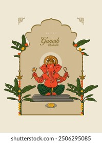 Ganesh Chaturthi Invitation minimal card design, Social media banner design, packaging design template