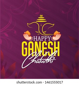 Ganesh Chaturthi, Also Known As Vinayaka Chaturthi With Face God Ganesha On Purple Background And Typographic, Poster, Card, 