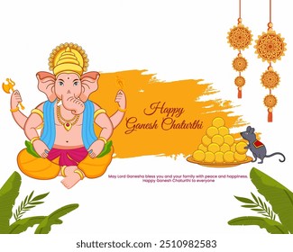 Ganesh Chaturthi Lord Ganesh on Ganesh Chaturthi flower hanging background