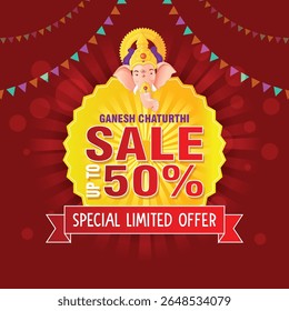 Banner de venda do Ganesh Chaturthi. Ilustração vetorial.
