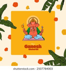 Ganesh Chaturthi Vector illustration for social media banner, Invitation card design layout, Festival Packaging design template  