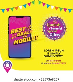 Ganesh Chaturthi, Vinayaka Chaviti Best Deals on Mobiles, ad mockup. Promotional advertisement Design vector