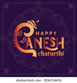 Ganesh Chaturthi written graphically where Lord Ganesha represents alphabet G. Lord Ganesha festival celebration. Happy Ganesh Chaturthi. Vector Design, Graphically representation of Lord Ganesha. 