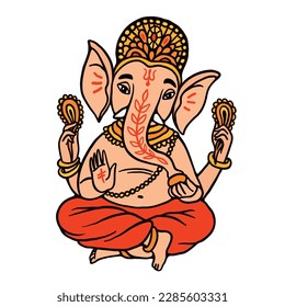 Ganesh elephant-headed god of luck and wisdom in Hinduism for graphic designs and animations. Vector color image of worshipped deity in Hindu pantheon