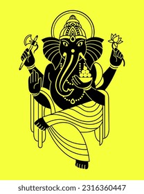 Ganesh Figur schwarz-weiß Vektorgrafik, Happy Ganesh Chaturthi Grußkartenvorlage, Poster. Hindu Gott Ganpati modernen Stil einfache Wohnung, Linie Kunst. Tatoo, Print-Design.