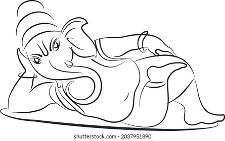 Ganesh in half sitting posture line art