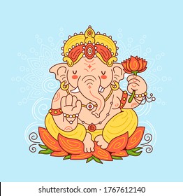Ganesh indian god character. Vector cartoon character illustration