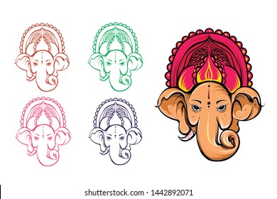 ganesh multicolored vector graphics illustration print clothes tattoo sketch idea