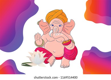 Ganesh Sankashti Angarki chaturthi or Diwali vector illustration: Lord Ganapati Vinayaka with lotus flowers. Ganesha Vinayaka icon or greeting banner template.