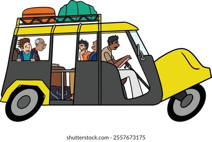 Ganesh Tempo or Shared Auto Rikshaw. Also known as battery rikshaw or tempo traveller. Used for local travel throughout city in India.