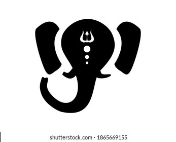 Ganesh with tilaka in shape of trident silhouette. Hindu god with the head of elephant good black son Shiva patron saint of wealth and prosperity harmony creator spiritual vector.