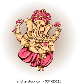 Ganesh. Vector isolated image of Hindu lord. Ganesh Puja. Ganesh Chaturthi. It is used for decal, postcards, prints, textiles, tattoo.