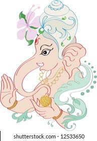 Ganesh wearing Shankha's ornamental Crown with flower