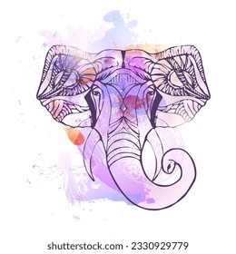 Ganesha Chaturthi vector background. Contour graphics.