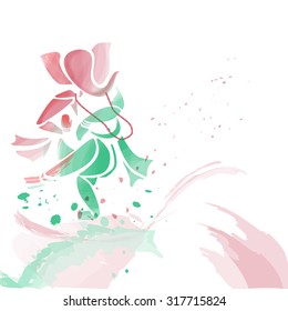 Ganesha dancing in water colors.Eps10, Vector.