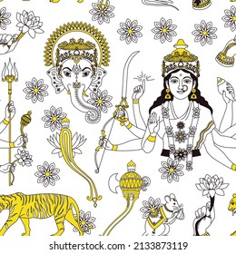 Patrón de ganesha y durga en ilustración vectorial